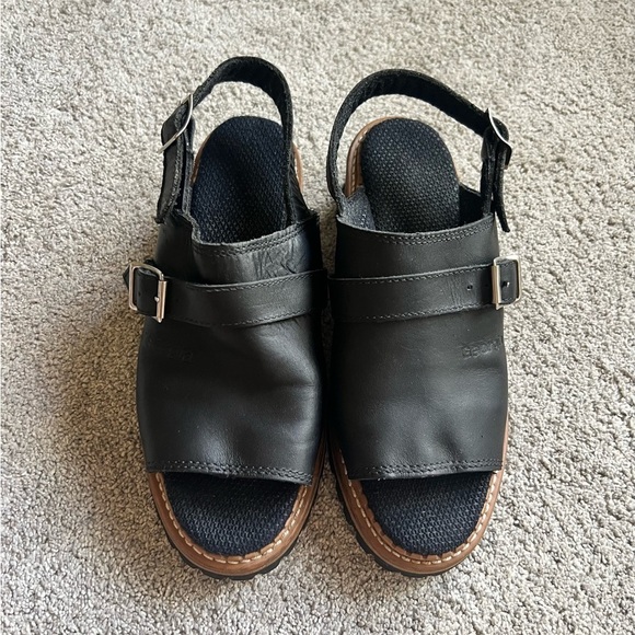 Georgia Size 9 Logger Vintage Black Leather Buckle Strap Slip On Clogs Sandals - Picture 3 of 6